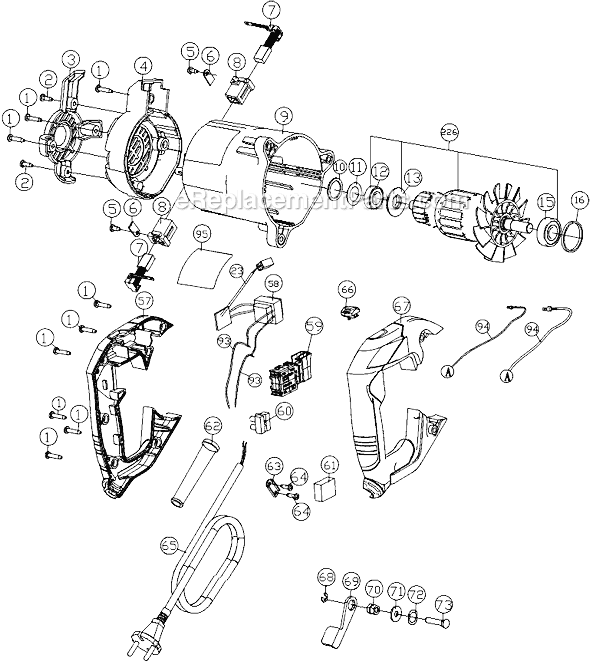 Page B Diagram and Parts List for PC15CSL Type 1 Porter Cable Circular Saw